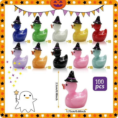 100PCS Mini Resin Duck with Hat Halloween Tiny Duck Figurines Resin Ducks Bulk Multicolor Mini Ducks Miniature for Garden Landscape Dollhouse Ornament for Halloween Birthday Ornaments in Saudi Arabia