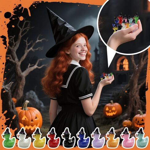 100PCS Mini Resin Duck with Hat Halloween Tiny Duck Figurines Resin Ducks Bulk Multicolor Mini Ducks Miniature for Garden Landscape Dollhouse Ornament for Halloween Birthday Ornaments in Saudi Arabia