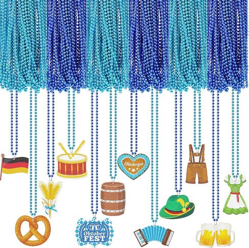 Sasylvia 60 PCS Oktoberfest Bead Netclaces Bulk Perk Beer Netclaces Bavarian German Party Necklace Netclace Netclace Metallic Blue Oktoberfest Netclace for Oktoberfest Party Fivors ، 12 Styles in Saudi Arabia