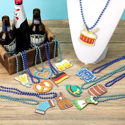 Sasylvia 60 PCS Oktoberfest Bead Netclaces Bulk Perk Beer Netclaces Bavarian German Party Necklace Netclace Netclace Metallic Blue Oktoberfest Netclace for Oktoberfest Party Fivors ، 12 Styles in Saudi Arabia
