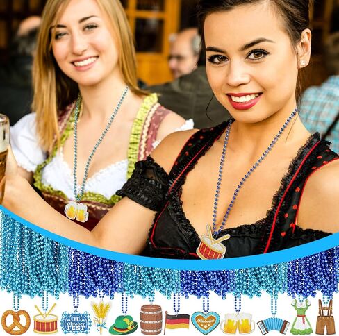 Sasylvia 60 PCS Oktoberfest Bead Netclaces Bulk Perk Beer Netclaces Bavarian German Party Necklace Netclace Netclace Metallic Blue Oktoberfest Netclace for Oktoberfest Party Fivors ، 12 Styles in Saudi Arabia
