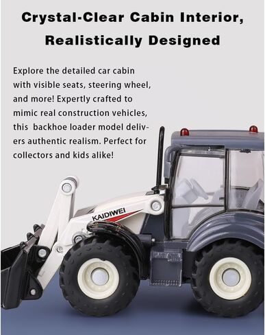 1/50 Die-Cast Metal Excavator Backhoe Front Loader Truck – Engineering Construction Tractor Model, Bulldozer Backhoe Vehicle Toy, Gift for Kids or Collectors (White) in Saudi Arabia