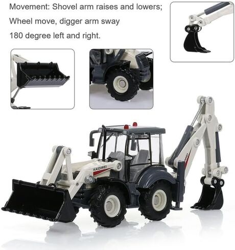 1/50 Die-Cast Metal Excavator Backhoe Front Loader Truck – Engineering Construction Tractor Model, Bulldozer Backhoe Vehicle Toy, Gift for Kids or Collectors (White) in Saudi Arabia