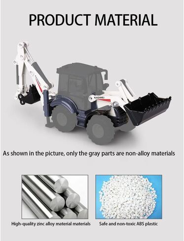 1/50 Die-Cast Metal Excavator Backhoe Front Loader Truck – Engineering Construction Tractor Model, Bulldozer Backhoe Vehicle Toy, Gift for Kids or Collectors (White) in Saudi Arabia