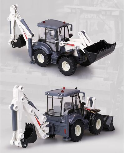 1/50 Die-Cast Metal Excavator Backhoe Front Loader Truck – Engineering Construction Tractor Model, Bulldozer Backhoe Vehicle Toy, Gift for Kids or Collectors (White) in Saudi Arabia