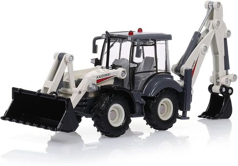 1/50 Die-Cast Metal Excavator Backhoe Front Loader Truck – Engineering Construction Tractor Model, Bulldozer Backhoe Vehicle Toy, Gift for Kids or Collectors (White) in Saudi Arabia