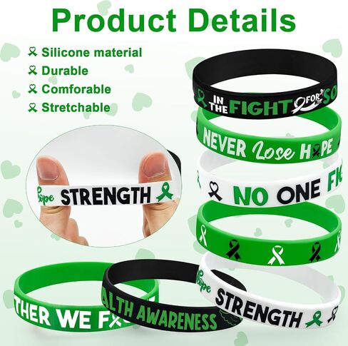100 Pieces Mental Health Awareness Bracelet Green Ribbon Silicone Bracelets with Faith Courage Hope Strength Mental Health Awareness Month Gifts for Women Men Party Favors Stocking Stuffers (Green) in Saudi Arabia