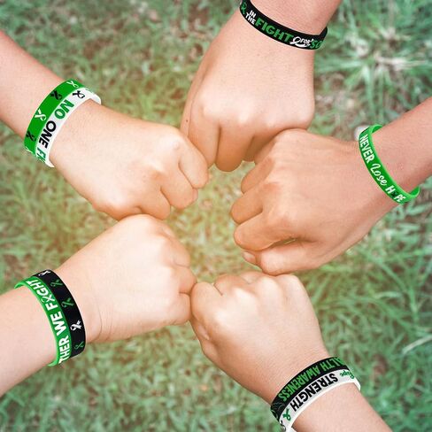 100 Pieces Mental Health Awareness Bracelet Green Ribbon Silicone Bracelets with Faith Courage Hope Strength Mental Health Awareness Month Gifts for Women Men Party Favors Stocking Stuffers (Green) in Saudi Arabia