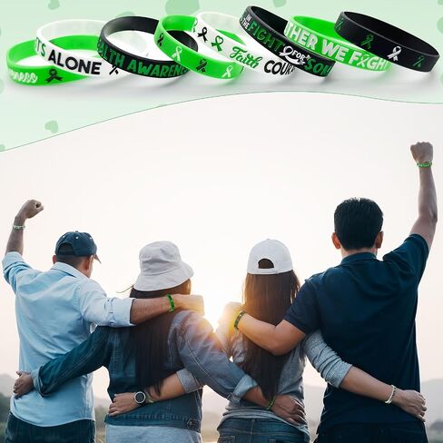 100 Pieces Mental Health Awareness Bracelet Green Ribbon Silicone Bracelets with Faith Courage Hope Strength Mental Health Awareness Month Gifts for Women Men Party Favors Stocking Stuffers (Green) in Saudi Arabia