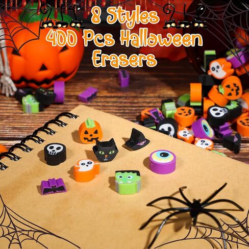 Libima 400 Pcs Halloween Erasers Bulk Cute Ghost Zombie Skull Cat Bat Animal Multi Color Halloween Themed Mini Erasers for Party Decoration Supplies in Saudi Arabia