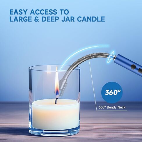 Electric Lighter, Candle Lighter, Windproof USB Rechargeable Electronic Plasma Arc Lighter with Safety Lock, Battery Indicator, Long Lighter for Candle, Camping, BBQ, Grill, Fireplace (Matte Black) in Saudi Arabia