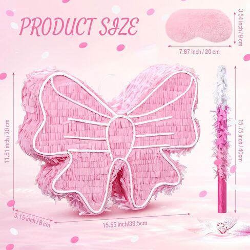 16 Inch Pink Bow Piñata with Blindfold Bat Stick and Confetti Coquette Party Supplies Bow Princess Birthday Party Decorations, Small Size in Saudi Arabia