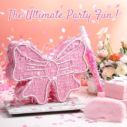 16 Inch Pink Bow Piñata with Blindfold Bat Stick and Confetti Coquette Party Supplies Bow Princess Birthday Party Decorations, Small Size in Saudi Arabia