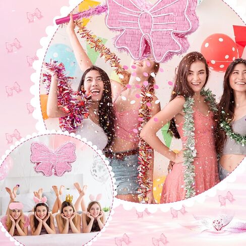 16 Inch Pink Bow Piñata with Blindfold Bat Stick and Confetti Coquette Party Supplies Bow Princess Birthday Party Decorations, Small Size in Saudi Arabia