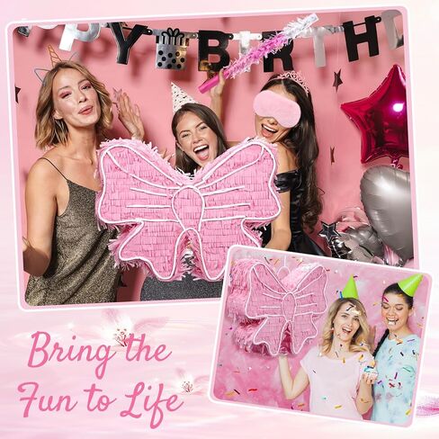 16 Inch Pink Bow Piñata with Blindfold Bat Stick and Confetti Coquette Party Supplies Bow Princess Birthday Party Decorations, Small Size in Saudi Arabia