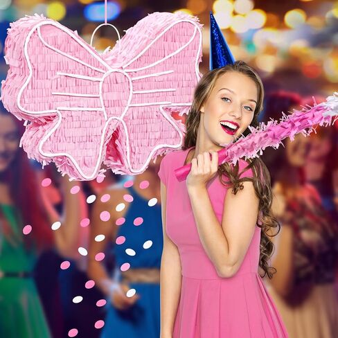 16 Inch Pink Bow Piñata with Blindfold Bat Stick and Confetti Coquette Party Supplies Bow Princess Birthday Party Decorations, Small Size in Saudi Arabia