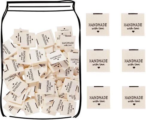 TOGETRUE 100pcs Sewing Labels for Handmade Items, Durable Fabric Woven Tags with Handmade with Love Text, Sewing Labels for Crochet, Knitting, Sewing Projects and DIY Crafts (Style C) in Kuwait