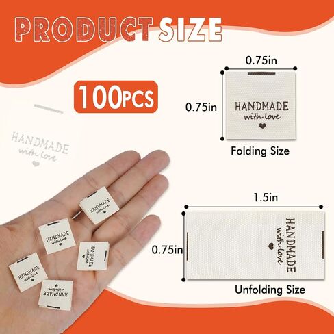 TOGETRUE 100pcs Sewing Labels for Handmade Items, Durable Fabric Woven Tags with Handmade with Love Text, Sewing Labels for Crochet, Knitting, Sewing Projects and DIY Crafts (Style C) in Kuwait