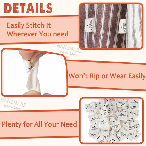 TOGETRUE 100pcs Sewing Labels for Handmade Items, Durable Fabric Woven Tags with Handmade with Love Text, Sewing Labels for Crochet, Knitting, Sewing Projects and DIY Crafts (Style C) in Kuwait