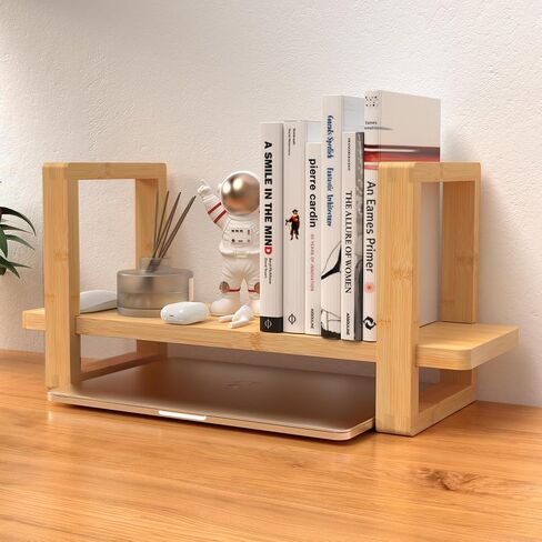 Small Bookend-Type Desktop Bookshelf – Adjustable Organizer with Loose-Fit Joints | Reversible Desk Shelf for Home, Classroom, Dorm | Vintage, Rustic, Lightweight Carbonzied Paulownia Solid Wood in Saudi Arabia