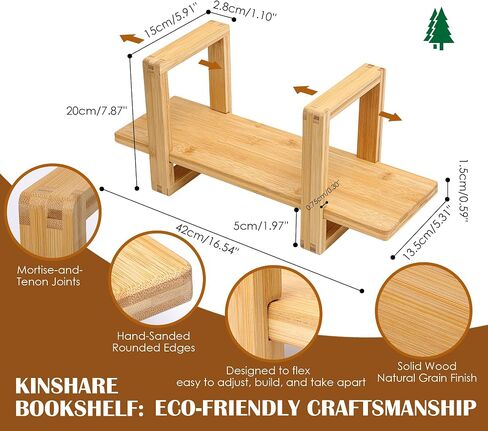 Small Bookend-Type Desktop Bookshelf – Adjustable Organizer with Loose-Fit Joints | Reversible Desk Shelf for Home, Classroom, Dorm | Vintage, Rustic, Lightweight Carbonzied Paulownia Solid Wood in Saudi Arabia