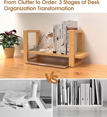 Small Bookend-Type Desktop Bookshelf – Adjustable Organizer with Loose-Fit Joints | Reversible Desk Shelf for Home, Classroom, Dorm | Vintage, Rustic, Lightweight Carbonzied Paulownia Solid Wood in Saudi Arabia