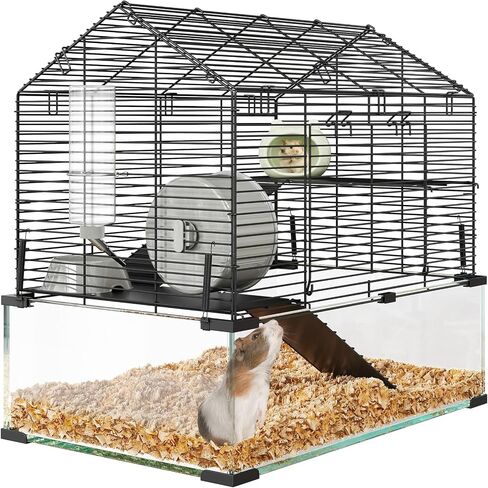 3 Tiers Large Hamster Cages, Metal Guinea Pig Cages Habitat with 4pcs Hamster Cages Accessories, Transparent Small Animal Habitat for Rodent, Guinea Pigs,Chinchilla, Amster, Hedgehog-Metal and Glass in Kuwait