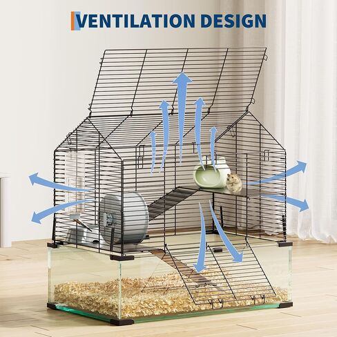 3 Tiers Large Hamster Cages, Metal Guinea Pig Cages Habitat with 4pcs Hamster Cages Accessories, Transparent Small Animal Habitat for Rodent, Guinea Pigs,Chinchilla, Amster, Hedgehog-Metal and Glass in Kuwait