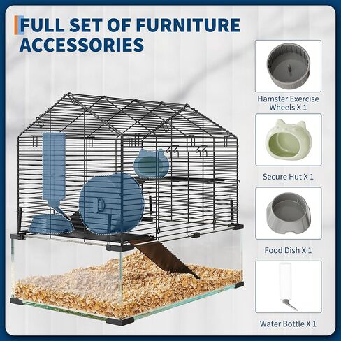 3 Tiers Large Hamster Cages, Metal Guinea Pig Cages Habitat with 4pcs Hamster Cages Accessories, Transparent Small Animal Habitat for Rodent, Guinea Pigs,Chinchilla, Amster, Hedgehog-Metal and Glass in Kuwait