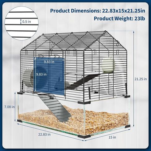 3 Tiers Large Hamster Cages, Metal Guinea Pig Cages Habitat with 4pcs Hamster Cages Accessories, Transparent Small Animal Habitat for Rodent, Guinea Pigs,Chinchilla, Amster, Hedgehog-Metal and Glass in Kuwait
