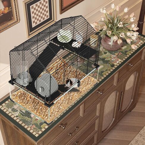 3 Tiers Large Hamster Cages, Metal Guinea Pig Cages Habitat with 4pcs Hamster Cages Accessories, Transparent Small Animal Habitat for Rodent, Guinea Pigs,Chinchilla, Amster, Hedgehog-Metal and Glass in Kuwait