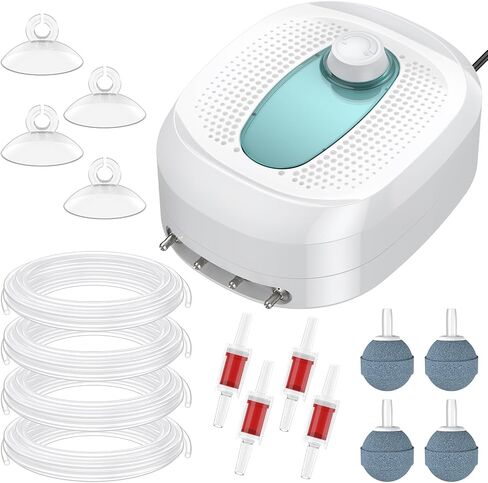 Pawfly 200 GPH Aquarium Air Pump ، Aerator Aerator Aerator Aerator Tank Fish لـ 10-300 جالون الدلاء والبرك ، فقاعات الأكسجين الهادئة مع طيران أنابيب هواء تحقق من أكواب الشفط ، 8W in Saudi Arabia