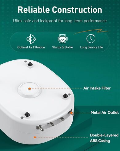 Pawfly 200 GPH Aquarium Air Pump ، Aerator Aerator Aerator Aerator Tank Fish لـ 10-300 جالون الدلاء والبرك ، فقاعات الأكسجين الهادئة مع طيران أنابيب هواء تحقق من أكواب الشفط ، 8W in Saudi Arabia
