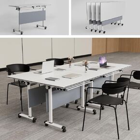 4.6FT Folding Conference Table with Lockable Wheels-Mobile Conference Room Tables Foldable Meeting Table for Office Home Classroom Seminar Rooms-Durable,Seats 2-10 People,Space-Saving Design(6PACK) in Kuwait