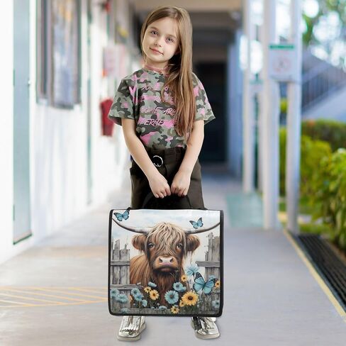 Highland Cows Daisy Wooden Vintage 3 Ring Zipper Binder with Handle 1.5 inch Binder Organizer, Multi Pockets Office File Folder with Shoulder Strap 500 Sheet Capacity in Saudi Arabia