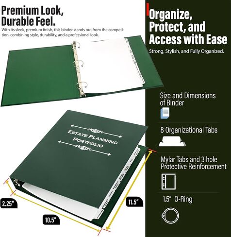 Estate Planning Binder (3 Pack) – Legal Document Organizers with Pre-Labeled Tabs – Professional 3 Ring Binders for Wills, Trusts, and Estate Plans (Green with White Text) in Saudi Arabia