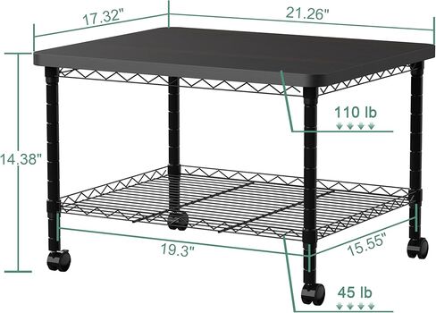حامل الطابعة ، أسفل طاولة المكتب ، مرتفعات قابلة للتعديل 2 طبقة مع عجلات ، الصناعية تحت المكتب العربة المتنقلة الثقيلة ، الرف للمساحات الصغيرة ، المكتب المنزلي ، بني ريفي in Kuwait