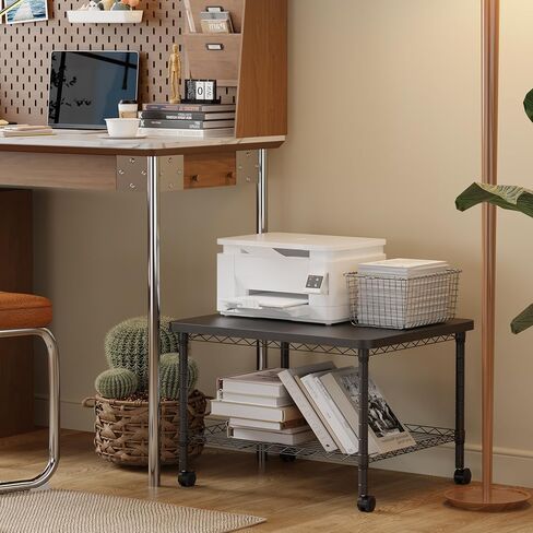 حامل الطابعة ، أسفل طاولة المكتب ، مرتفعات قابلة للتعديل 2 طبقة مع عجلات ، الصناعية تحت المكتب العربة المتنقلة الثقيلة ، الرف للمساحات الصغيرة ، المكتب المنزلي ، بني ريفي in Kuwait