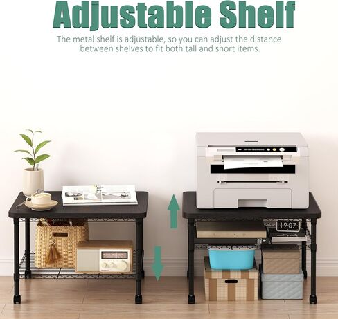 حامل الطابعة ، أسفل طاولة المكتب ، مرتفعات قابلة للتعديل 2 طبقة مع عجلات ، الصناعية تحت المكتب العربة المتنقلة الثقيلة ، الرف للمساحات الصغيرة ، المكتب المنزلي ، بني ريفي in Kuwait