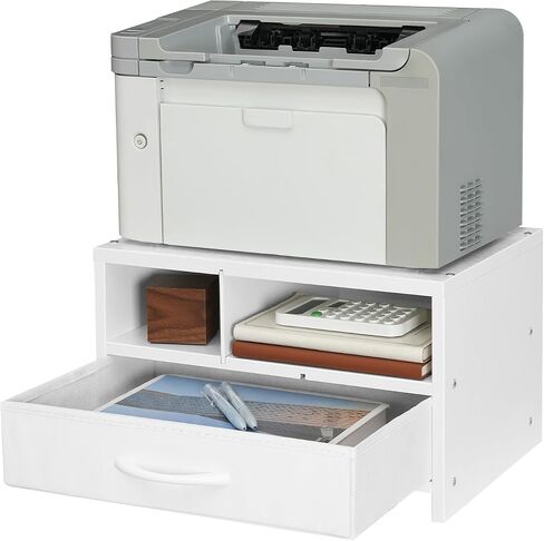 HOOBRO Desktop Printer Stand, Printer Stand Shelf Organizer with Drawer, Wooden Under Desk Printer Table, Storage Shelf, for Home Office White WT08PS01 in Saudi Arabia