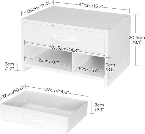 HOOBRO Desktop Printer Stand, Printer Stand Shelf Organizer with Drawer, Wooden Under Desk Printer Table, Storage Shelf, for Home Office White WT08PS01 in Saudi Arabia