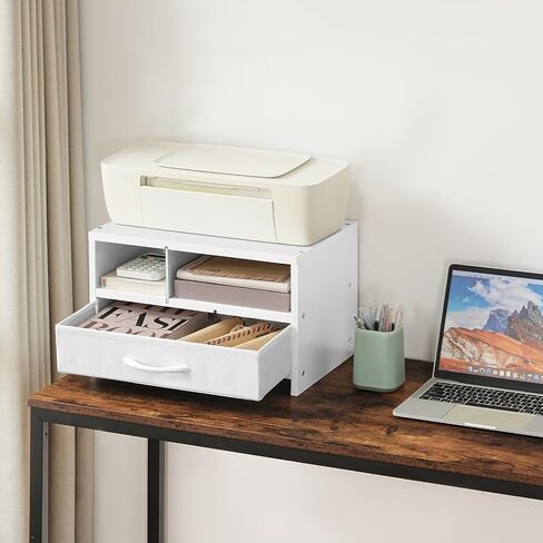 HOOBRO Desktop Printer Stand, Printer Stand Shelf Organizer with Drawer, Wooden Under Desk Printer Table, Storage Shelf, for Home Office White WT08PS01 in Saudi Arabia