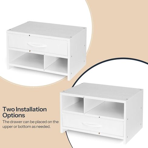 HOOBRO Desktop Printer Stand, Printer Stand Shelf Organizer with Drawer, Wooden Under Desk Printer Table, Storage Shelf, for Home Office White WT08PS01 in Saudi Arabia