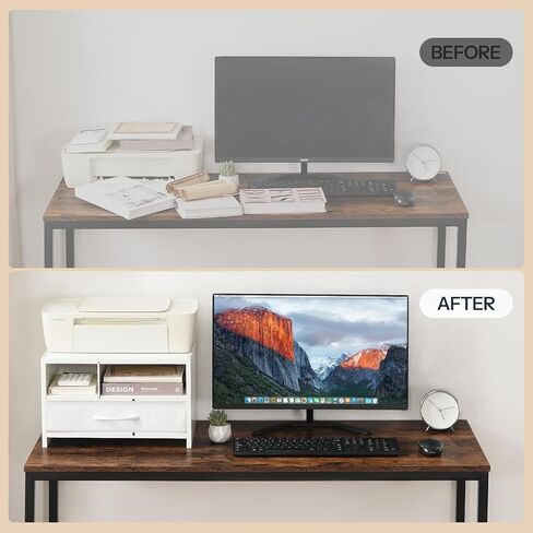 HOOBRO Desktop Printer Stand, Printer Stand Shelf Organizer with Drawer, Wooden Under Desk Printer Table, Storage Shelf, for Home Office White WT08PS01 in Saudi Arabia