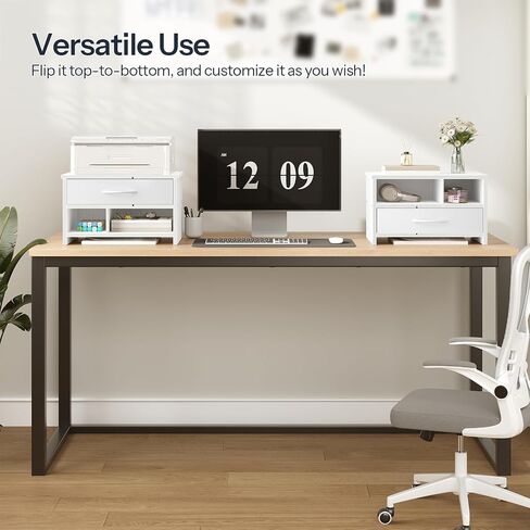 HOOBRO Desktop Printer Stand, Printer Stand Shelf Organizer with Drawer, Wooden Under Desk Printer Table, Storage Shelf, for Home Office White WT08PS01 in Saudi Arabia