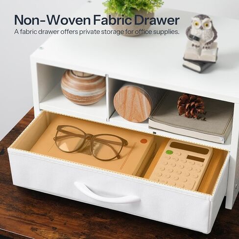 HOOBRO Desktop Printer Stand, Printer Stand Shelf Organizer with Drawer, Wooden Under Desk Printer Table, Storage Shelf, for Home Office White WT08PS01 in Saudi Arabia