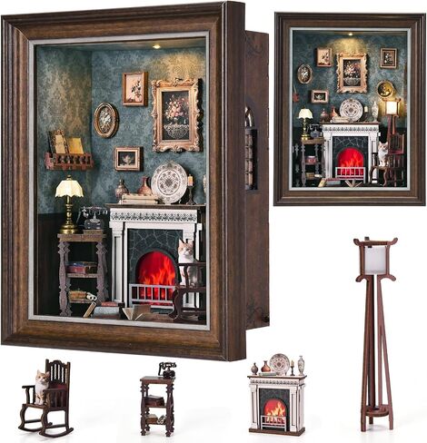 Book Nook Kit - 3D Wooden Puzzle with LED Switch Control & Wall-Mountable Frame，DIY Miniature House for Beginners，Bookshelf/Tabletop/Wall Decor for Craft Lovers，Dollhouse Gift (Lily Sewing Shop) in Saudi Arabia