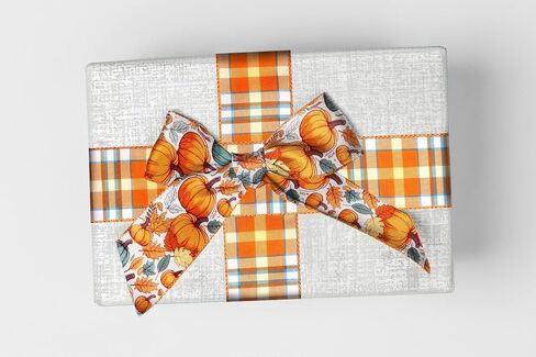 2 Rolls 2.5 Inch x 10 Yards Thanksgiving Fall Wired Ribbon for Craft Wreath Bow Making Pumpkin Autumn Leaves Ribbon Orange Plaid Burlap Ribbon for Wrapping Thanksgiving Party Home Decoration in Saudi Arabia