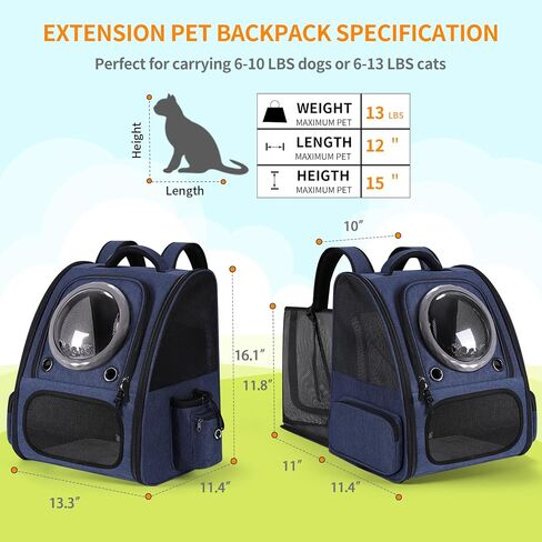 حقيبة ظهر Cat Cat Extension مع نافذة فقاعة شفافة ، حاملة حقيبة الظهر مع حقيبة سفر قطط كبيرة القطط ، تصميم كبسولة فضائية محمولة مع طي للحيوانات الأليفة (الأزرق) in Kuwait
