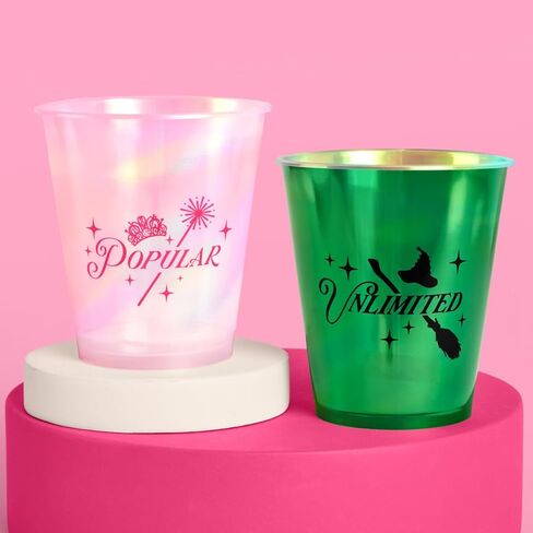XO ، Fetti Pink + Green Witch Clast Plastic Congs | 16 PCS 12 أوقية | معالجات القزحيات المعالج ، ديكورات سحرية غير محدودة ، مشروبات شهيرة لحفلات العازبة ، لوازم عيد ميلاد الأطفال in Saudi Arabia
